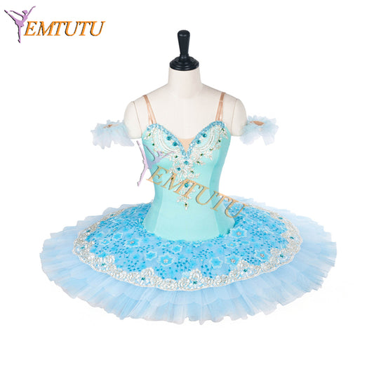 EMTUTU Aqua Blue Velvet Ballerina Stage Performance Le Corsaire Variation Pancake Ballet Costumes EM9002