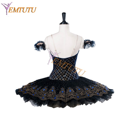 EMTUTU Girls Black Velvet Bodice YAGP Ballet Dress Swan Lake Odile Variation Dance Costumes EM9003