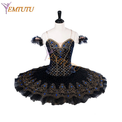 EMTUTU Girls Black Velvet Bodice YAGP Ballet Dress Swan Lake Odile Variation Dance Costumes EM9003