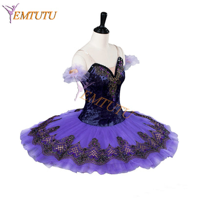 EMTUTU Women Purple Velvet Custom Size Sleeping Beauty Ballet Lilac Fairy Variation Ballet Costume EM9005