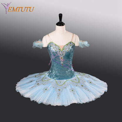 EMTUTU Blue Velvet Bodice 10 Layer Tulle Custom Made Girls Princess Florina Blue Bird Variation Classical Ballet Tutu EM9006