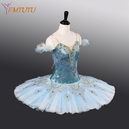 EMTUTU Blue Velvet Bodice 10 Layer Tulle Custom Made Girls Princess Florina Blue Bird Variation Classical Ballet Tutu EM9006