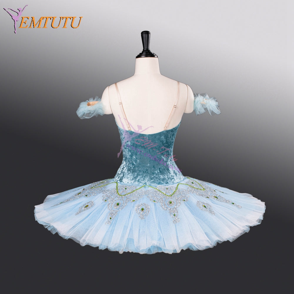 EMTUTU Blue Velvet Bodice 10 Layer Tulle Custom Made Girls Princess Florina Blue Bird Variation Classical Ballet Tutu EM9006