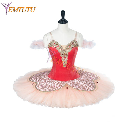 EMTUTU Girls Dark Pink Velvet Stiff Tulle Professional Stage Costume for Coppelia Dawn Variation Costume Ballet EM9007