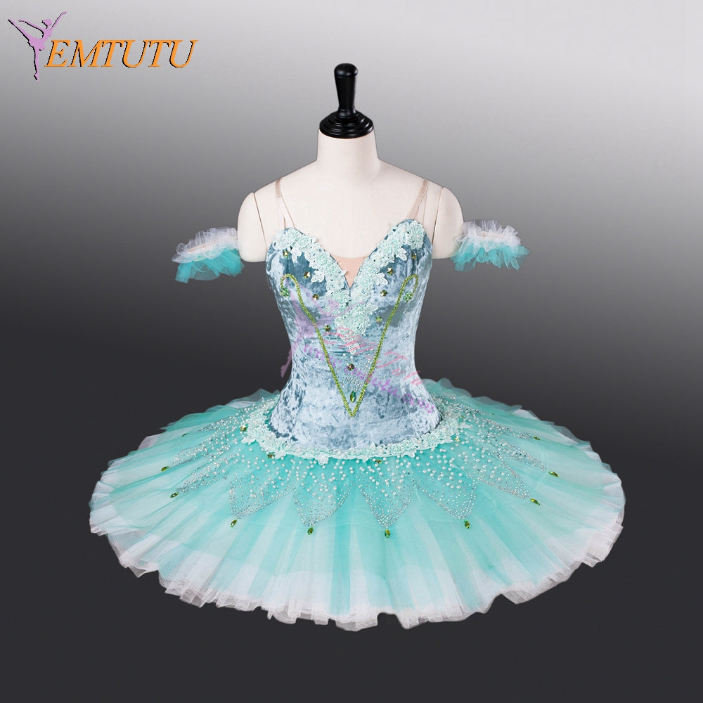 EMTUTU Aqua Blue Velvet Girls Custom Size Fading Look Ballet Don Quixote the Dryad Queen Costume EM9010