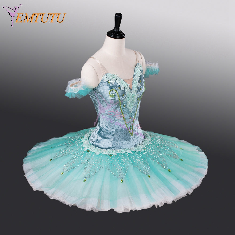 EMTUTU Aqua Blue Velvet Girls Custom Size Fading Look Ballet Don Quixote the Dryad Queen Costume EM9010