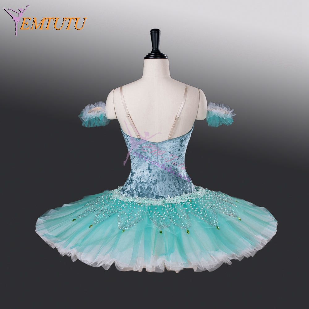 EMTUTU Aqua Blue Velvet Girls Custom Size Fading Look Ballet Don Quixote the Dryad Queen Costume EM9010