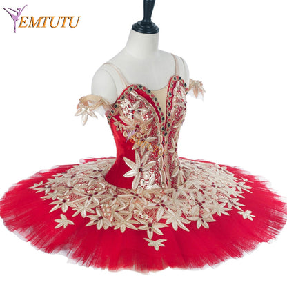 EMTUTU Red Velvet Don Quixote Professional Custom-Made Dance Competition Ballet Costume Paquita Tutu EM1284