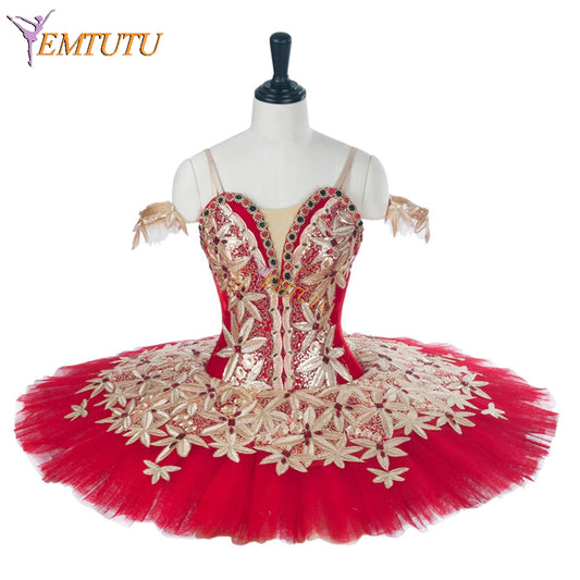 EMTUTU Red Velvet Don Quixote Professional Custom-Made Dance Competition Ballet Costume Paquita Tutu EM1284