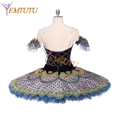 EMTUTU Girls Navy Blue Velvet Raymonda Variation Professional Pancake Tutu Classical Ballet Costumes