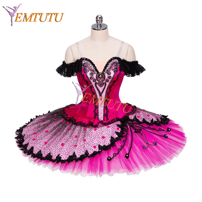 EMTUTU Nutcracker Spanish Dancer Costume Dark Pink Paquita Dress Kitri Variation Platter Classical Tutu for adults