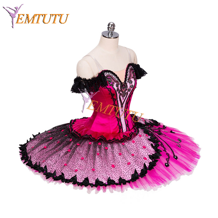 EMTUTU Nutcracker Spanish Dancer Costume Dark Pink Paquita Dress Kitri Variation Platter Classical Tutu for adults