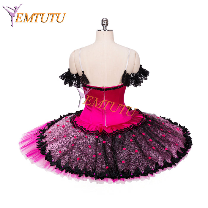 EMTUTU Nutcracker Spanish Dancer Costume Dark Pink Paquita Dress Kitri Variation Platter Classical Tutu for adults