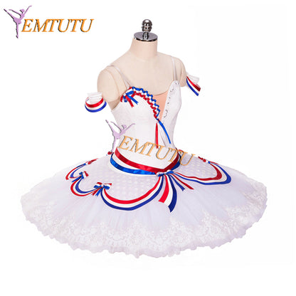 EMTUTU Girls White The Flames of Paris Classical Pancake Tutu for Competition Professional Ballet Costume