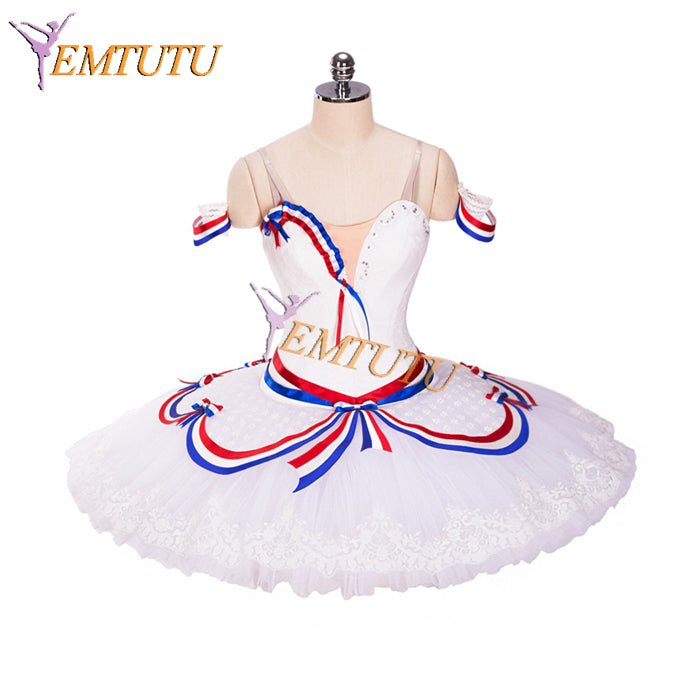 EMTUTU Girls White The Flames of Paris Classical Pancake Tutu for Competition Professional Ballet Costume