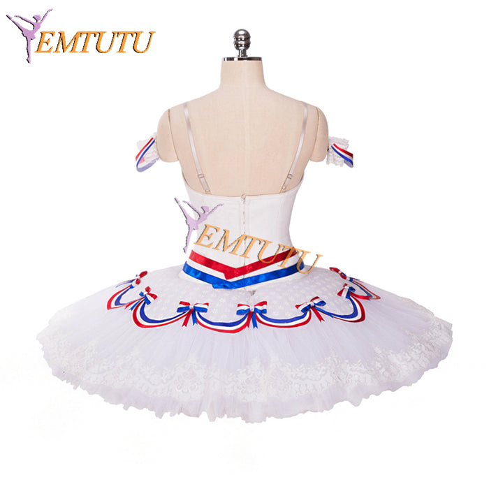 EMTUTU Girls White The Flames of Paris Classical Pancake Tutu for Competition Professional Ballet Costume