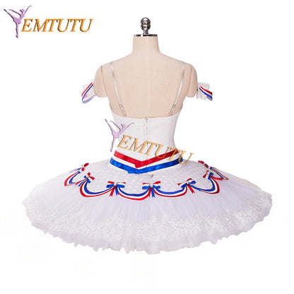 EMTUTU Girls White The Flames of Paris Classical Pancake Tutu for Competition Professional Ballet Costume