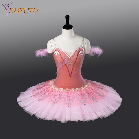 EMTUTU Girls Pink Stiff Tulle Custom Made Stage Costume Ballerina Le Corsaire Pancake Tutu EM9012