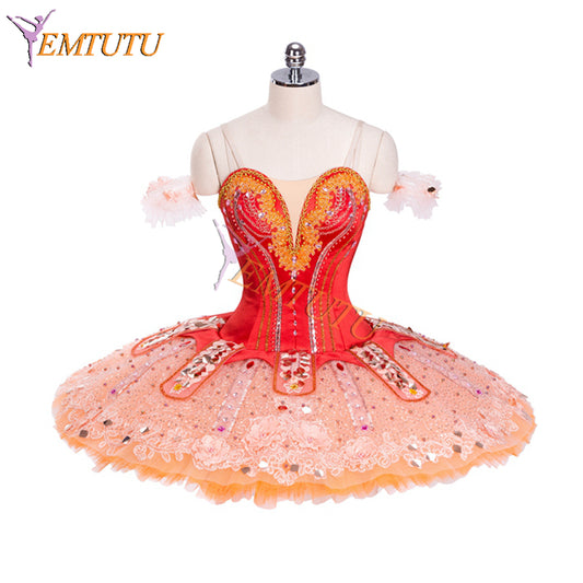 EMTUTU Red Satin Sleeping Beauty Vision Scene Corps De Ballet Custom Made Professional Stage Costumes Classical Tutu