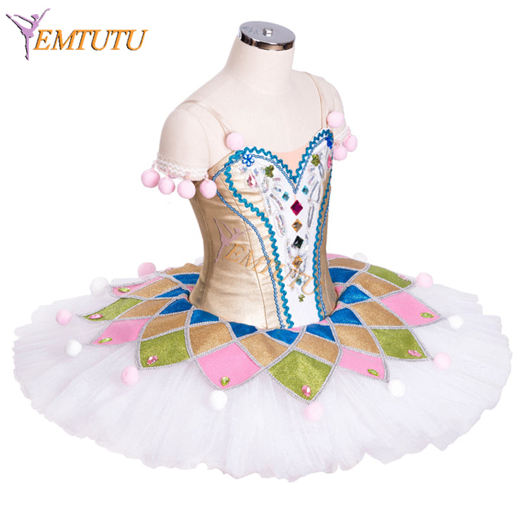 EMTUTU Professional Harlequinade Variation Ballet Costume Nutcracker Columbine Doll Classical Tutu