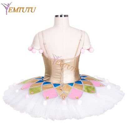 EMTUTU Professional Harlequinade Variation Ballet Costume Nutcracker Columbine Doll Classical Tutu