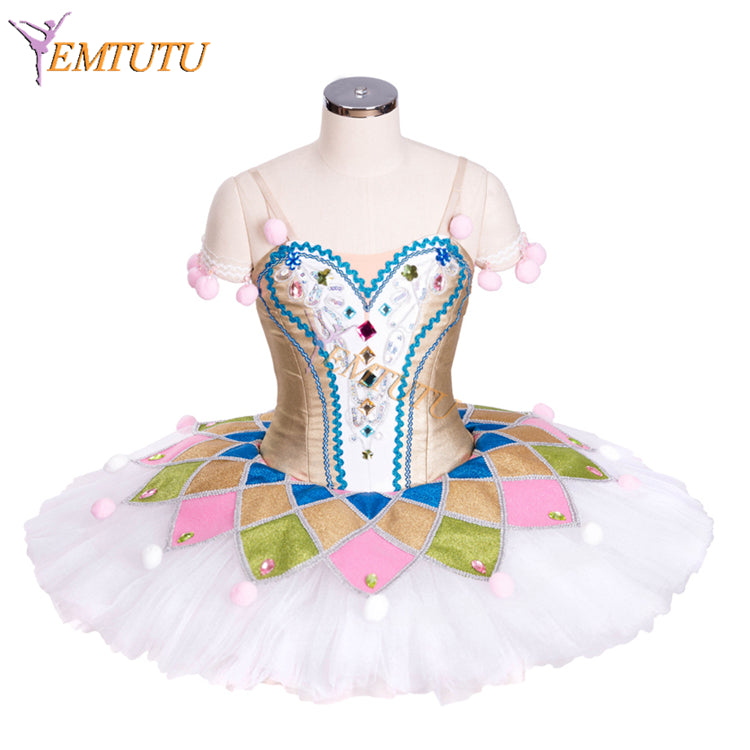 EMTUTU Professional Harlequinade Variation Ballet Costume Nutcracker Columbine Doll Classical Tutu