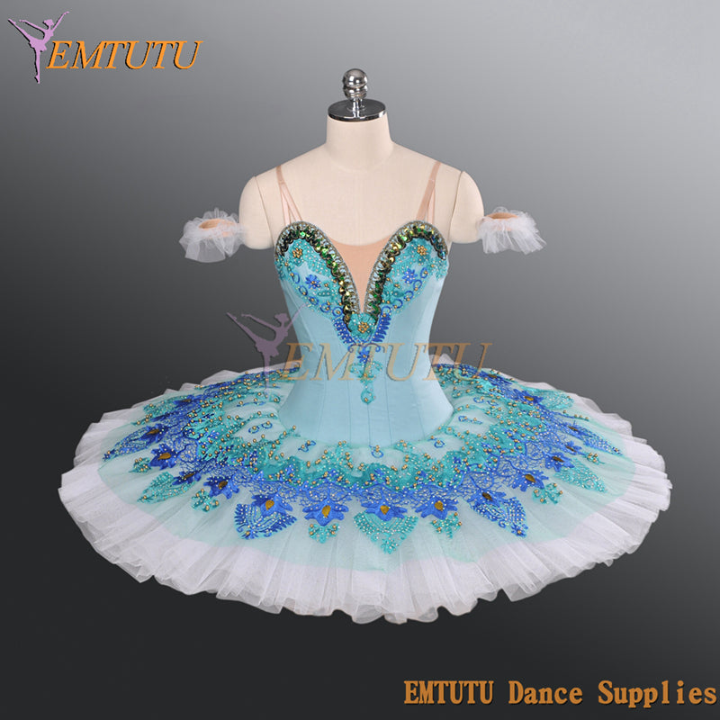 EMTUTU Crystal Blue Don Quixote Dryad Queen Variation Classical Tutu for Women Professional Ballet Competition Costumes