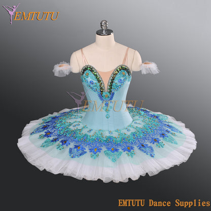 EMTUTU Crystal Blue Don Quixote Dryad Queen Variation Classical Tutu for Women Professional Ballet Competition Costumes