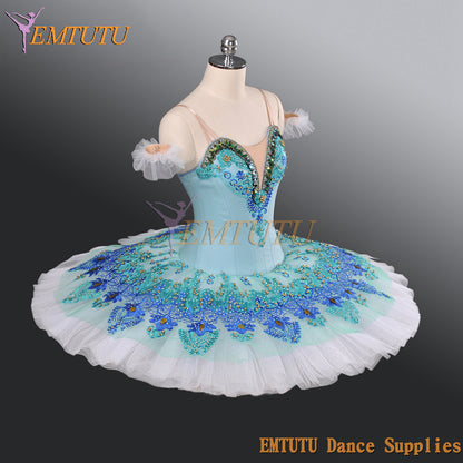 EMTUTU Crystal Blue Don Quixote Dryad Queen Variation Classical Tutu for Women Professional Ballet Competition Costumes