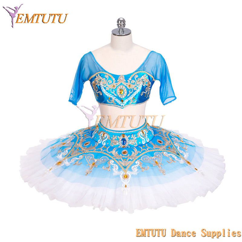 EMTUTU La Bayadere Ballet Dress Professional Stage Costume Nutcracker Arabian Dance Blue Pancake Tutu YAGP