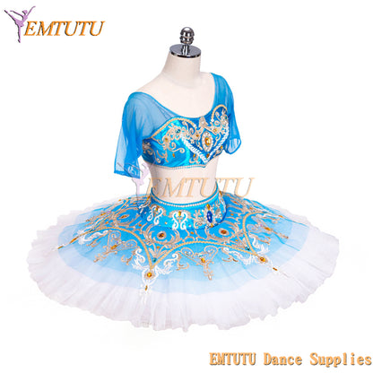 EMTUTU La Bayadere Ballet Dress Professional Stage Costume Nutcracker Arabian Dance Blue Pancake Tutu YAGP