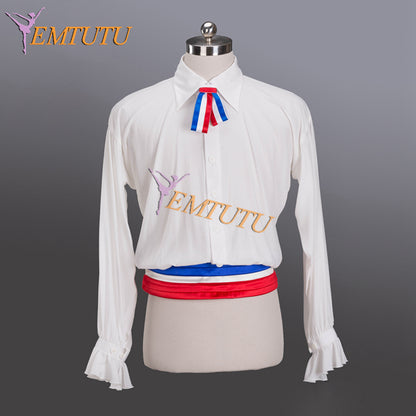 EMTUTU Boy's Dance Performance White Ballet Shirt Flames of Paris Variation Male Ballerina Costume