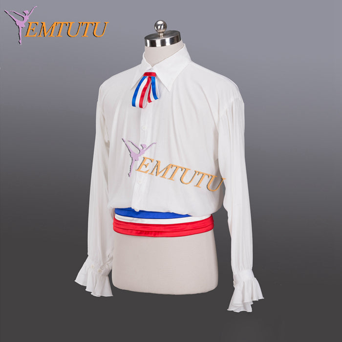 EMTUTU Boy's Dance Performance White Ballet Shirt Flames of Paris Variation Male Ballerina Costume