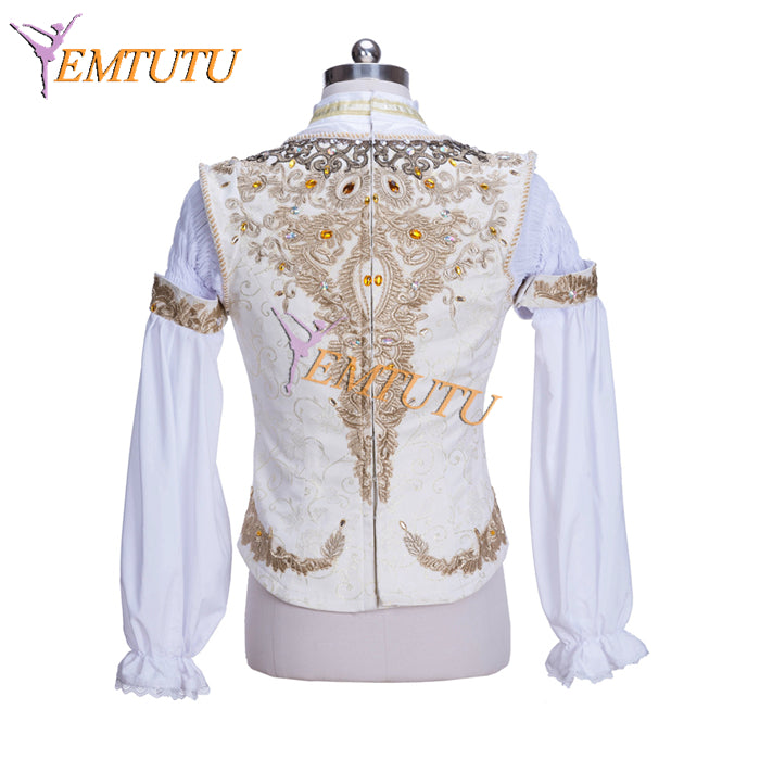 EM012 EMTUTU White and Gold Professional Custom Made Prince Desire Tunic Male Ballet Dancer Costume