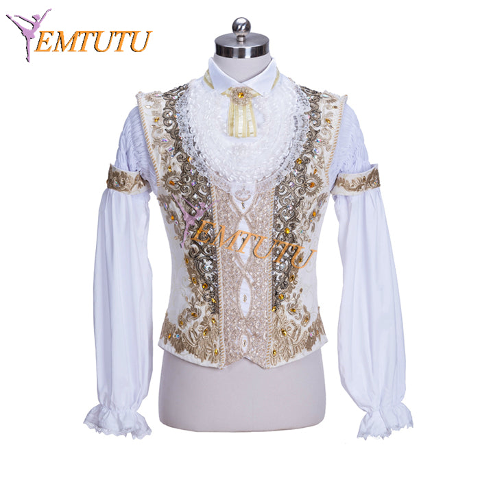 EM012 EMTUTU White and Gold Professional Custom Made Prince Desire Tunic Male Ballet Dancer Costume