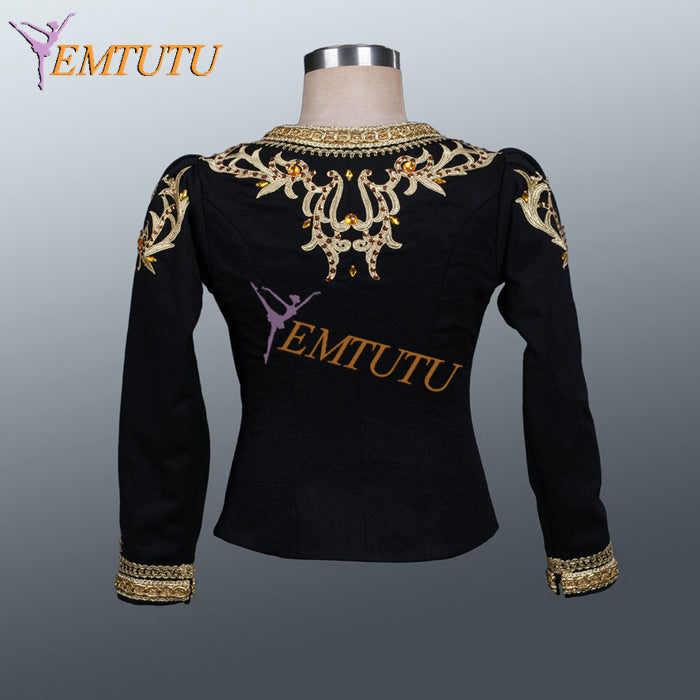 EMTUTU Black and Gold Swan Lake Sigried Professional Custom-Made Male Ballet Costumes Dance Tunic