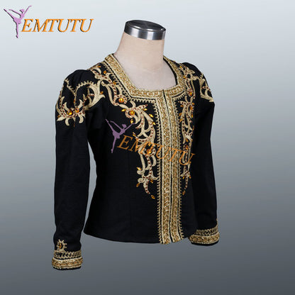 EMTUTU Black and Gold Swan Lake Sigried Professional Custom-Made Male Ballet Costumes Dance Tunic