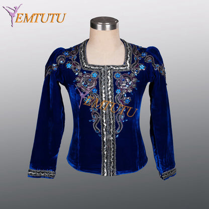 EMTUTU Navy Blue Velvet Custom-Made Giselle Albrecht Men Stage Professional Ballet Costumes Jacket for boy Ballerinas