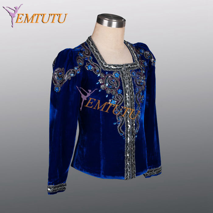 EMTUTU Navy Blue Velvet Custom-Made Giselle Albrecht Men Stage Professional Ballet Costumes Jacket for boy Ballerinas