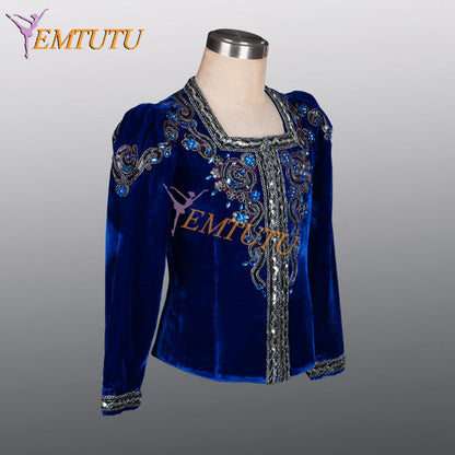 EMTUTU Navy Blue Velvet Custom-Made Giselle Albrecht Men Stage Professional Ballet Costumes Jacket for boy Ballerinas