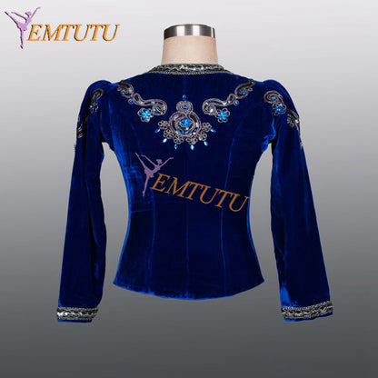 EMTUTU Navy Blue Velvet Custom-Made Giselle Albrecht Men Stage Professional Ballet Costumes Jacket for boy Ballerinas