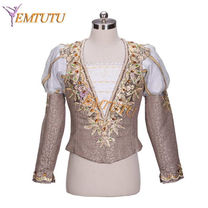 EMTUTU Pale Gold Long Puff Sleeve Custom Made Nutcracker Male Variation Ballerina Tunic Men's Ballet Costumes